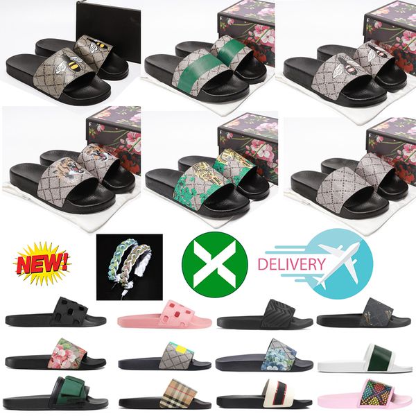 

designer slippers for women mens slides floral brocade flats gear bottom tiger snaker ace bee flop flip scuffs casual fashion beach shoes sa, Black