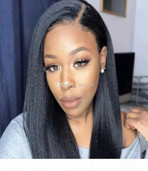 

full lace human hair wigs yaki straight bleached knots part virgin malaysian glueless italian yaki lace front wig pre plucked2549319, Black;brown
