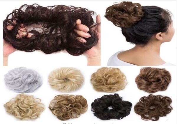

curly heat resistant synthetic hair pieces colors women chignon with rubber band hair extension updo donut hairpieces6786269, Black;brown