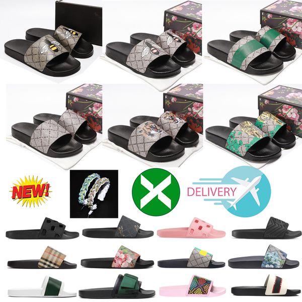 

womens men designer slippers for women mens slides floral brocade flats gear bottom tiger snaker ace bee flop flip canvas green casual fashi, Black