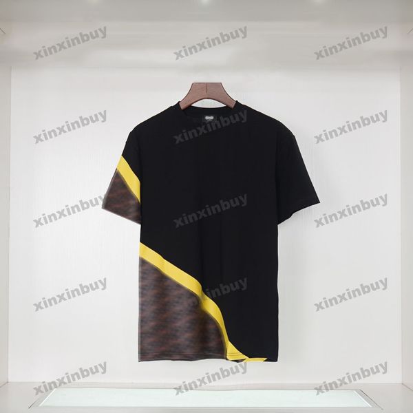 

xinxinbuy men designer tee t shirt 23ss double letter print roma panelled short sleeve cotton women white black yellow s-2xl, Black;brown