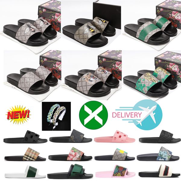 

womens designer slippers for women mens slides floral brocade flats gear bottom tiger snaker ace bee flop flip canvas green casual fashion b, Black