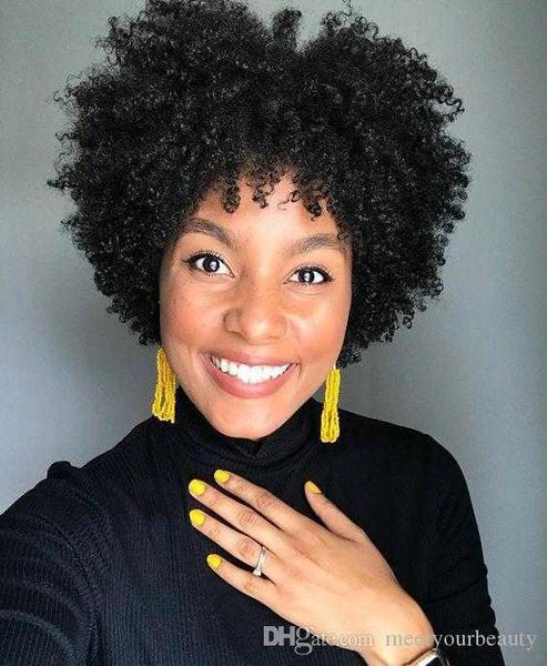 

synthetic wigs new wig hair women's short curly afro mechanism chemical fiber healthcare wigs, Black