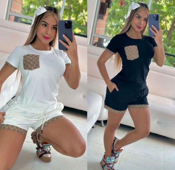 

designer tracksuits women two piece set summer letter print montage outfits casual t shirt shorts jogger sport suit fashion o-neck clothing, Gray