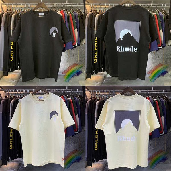 

men's t-shirts 2023ss moonlight print rhude t shirt men women oversized streetwear sunset t-shirt, White;black
