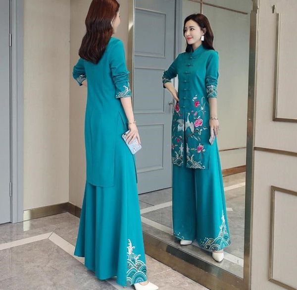 

dress chinese styles long dress qipao chinese cheongsam dress traditional princess chinoise two pieces women pants suits rh498, White