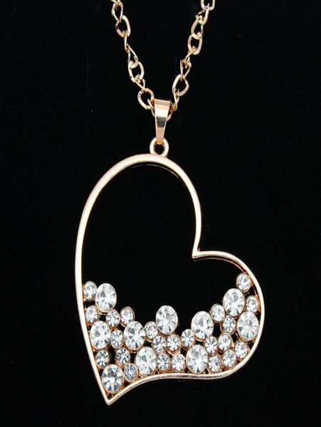 

pendant necklaces gold rhinestone heart long chain necklace pendants for women cute accessories girl gift dress love nkem679594578, Silver