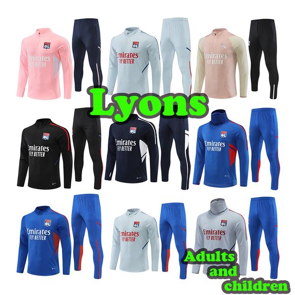 

22 23 24 lyon tracksuit soccer set survetement 22 2023 2024 lyonnais l.paqueta ol aouar football training suit jogging sets s-2xl, Black