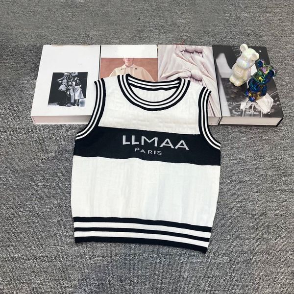 

2023 runway women's knit tanks new summer women's letter sleeveless vest designer fashion wear round neck lady casual, White
