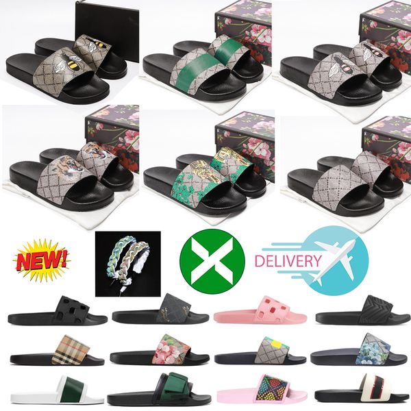 

2023 womens men designer slippers for slides floral brocade flats gear bottom tiger snaker ace bee flop flip canvas green casual fashion bea, Black