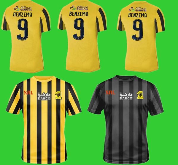 

23 24 benzema al ittihad fc club soccer jerseys 2023 hamdallah romarinho home yellow away white third black wine costa coronado hegazy men f, Black;yellow
