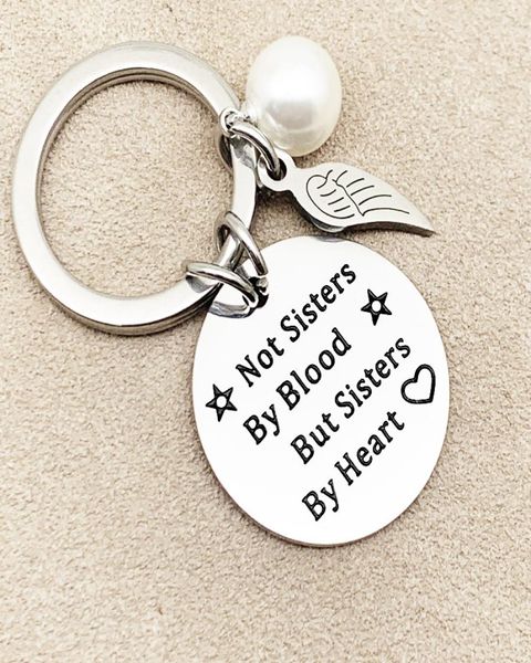 

gift round heart pendant stainless steel sister keychain keyring eengrave not sisters by blood but sisters by heart jewelry a3588138, Slivery;golden