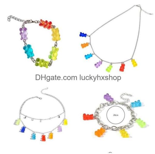 

charm bracelets rainbow candy bear gummy dangle earrings for women cartoon bears pendant necklaces jewelry 227 d3 drop delivery dh4594365, Golden;silver