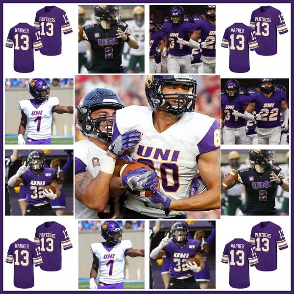 

phenix northern iowa panthers football jersey 4 quan hampton 58 dylan boles 88 peter udoibok 24 johnathan ncaa college jersey, Black