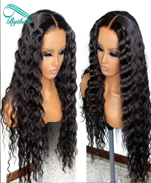 

bythair deep wave glueless lace front human hair wigs for black women brazilian virgin hair full lace with baby hairs2215686, Black;brown