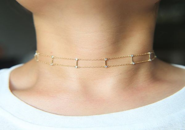 

100 925 sterling silver short chain chocker double chain link bar 18k gold plated elegant choker necklace2188557