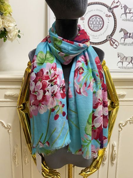 

women's long scarf scarves shawl 100% cashmere material blue print letters flowers big size 180cm - 100cm, Blue;gray
