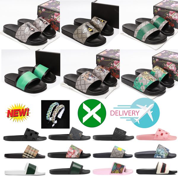 

2023 designer slippers for women mens slides floral brocade flats gear bottom tiger snaker ace bee flop flip canvas green casual fashion bea, Black