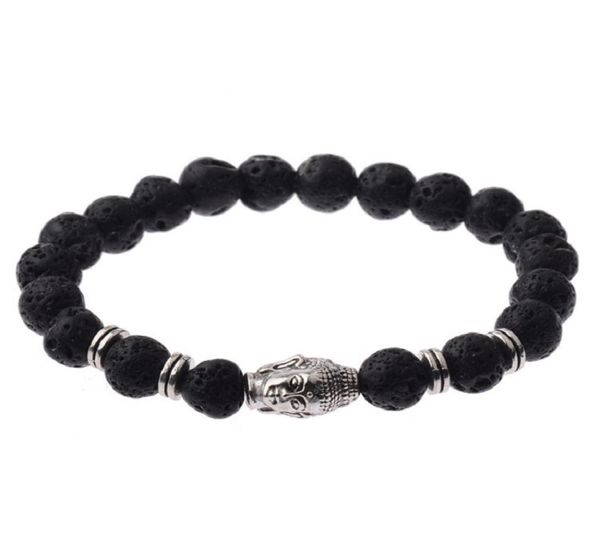 

new handmade diffuser natural stone agate bracelets women jewelry charms volcanic rock silver plated buddha head beads bracelets f5082946, Black