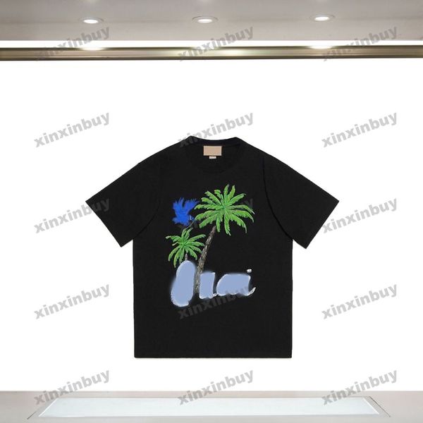 

xinxinbuy men designer tee t shirt 23ss coconut hand drawn letters short sleeve cotton women white black yellow s-2xl, Black;brown
