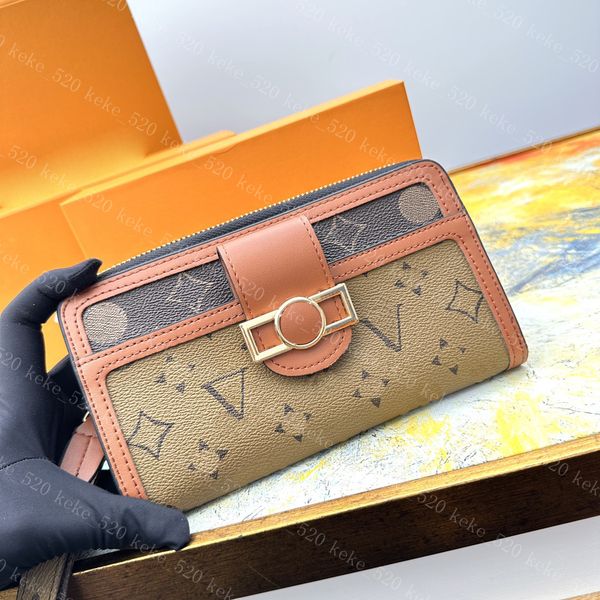 

2023 luxury design clutch bags men women's wallet pochette voyage real leather vertical brazza purse newspaper zippy zipper vintage wal, Red;black
