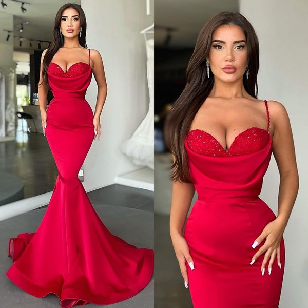 

red mermaid prom dresses sweetheart sequins party evening gowns pleats semi formal red carpet long special occasion dress, Black