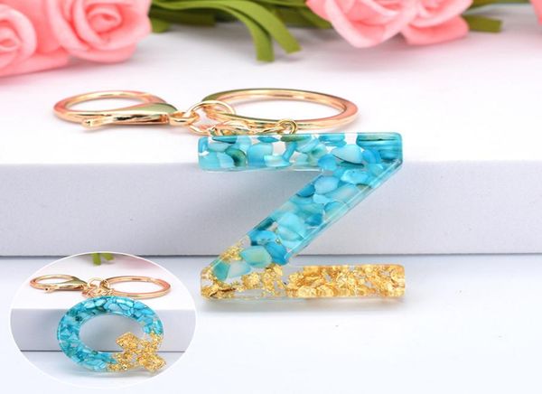 

cute gold foil blue gradient color resin letter az keychain for women men handbag car key ring pendant fashion jewelry gifts8979365, Silver