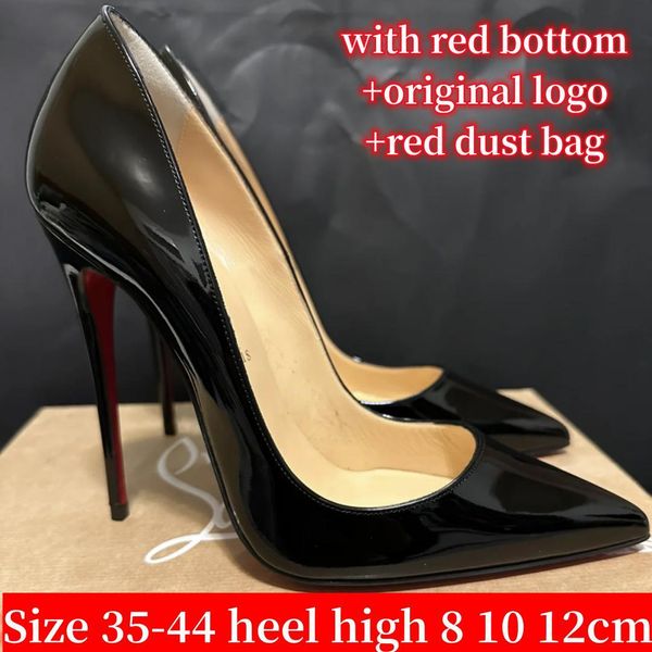 

women designer dress shoes high heels women luxury genuine leather high heels 6 8 10cm ladies sandals wedding heel red shiny bottom size 35-, Black