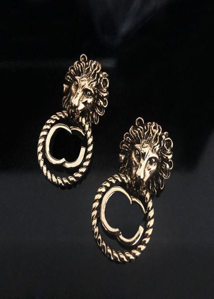 

french vintage classic women earring lion head shaped stud hollow letter solid color studs hip hop punk brass earrings5645548