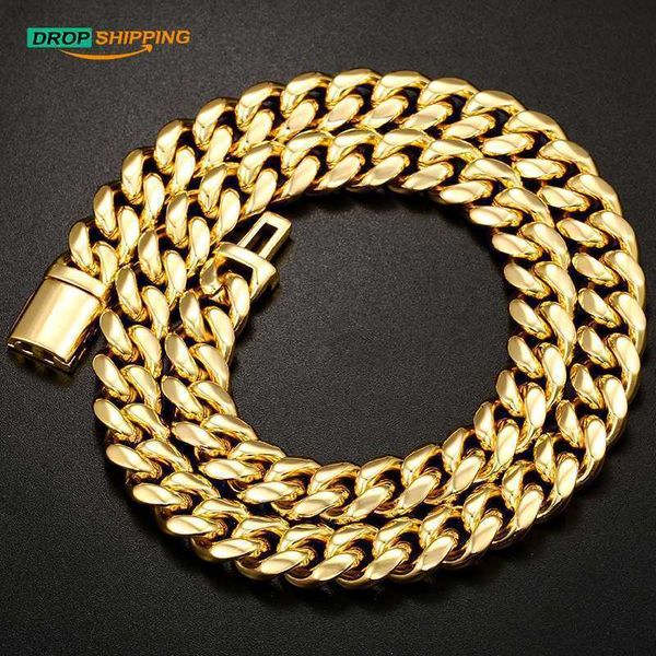 

drop shipping 10mm stainless steel box clasp miami gold silver plated man hip hop