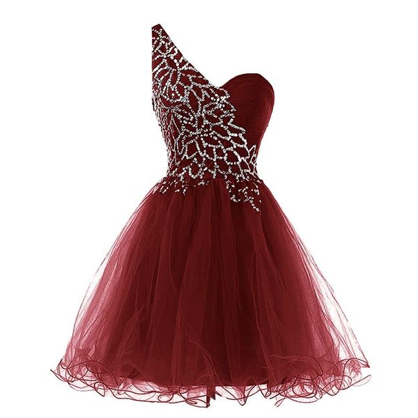 

one shoulder a line short mini homecoming dresses women beadings tulle graudation prom cocktail party gown, Blue;pink
