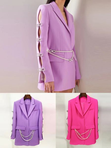 

high-quality office lady rhinestone bow pearl chain blazer, White;black