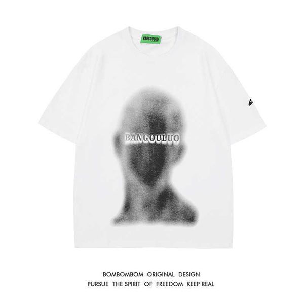 

new american street abstract print short sleeve t-shirt men's and women's fashion brand hip hop loose couple half sleeve, White;black