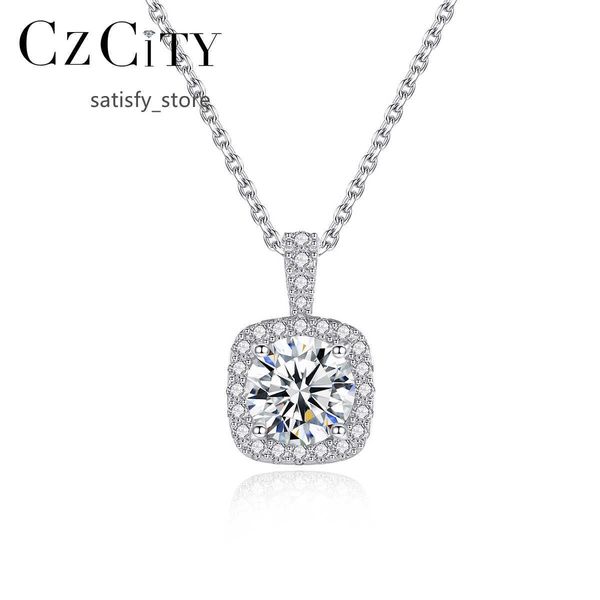 

czcity 1ct moissanite pendant 925 sterling silver wholesale link chain woman gra diamond jewelry necklace