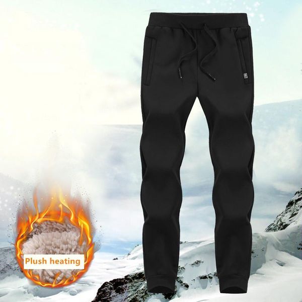 

pants men's winter super warm pants mens thicken fleece jogger thermal trousers sweatpants tracksuit elastic waist velvet pants l8xl, Black