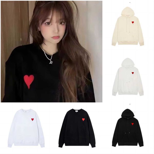 

hoodie male and female designers amis paris hooded highs quality sweater embroidered red love winter round neck jumper couple sweatshirts ph, Black