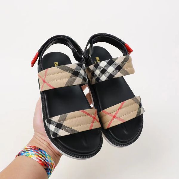 

boy sandal shoe plaid kid summer house slippers eu 26-35 genuine leather designer girls sandals slides send with box, Black;red