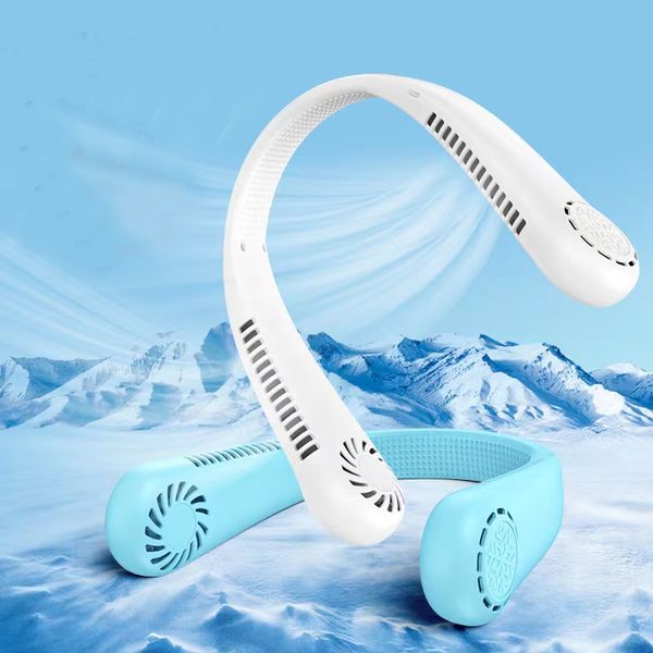 

portable hanging neck fan usb charging silent handheld folding fan mini leafless fan sports fans outdoor summer air cooler with retail box