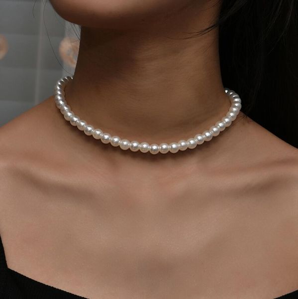 

women fashion vintage pearl necklace party necklace elegant chain retro accessories necklace streetstyle necklaces, Silver