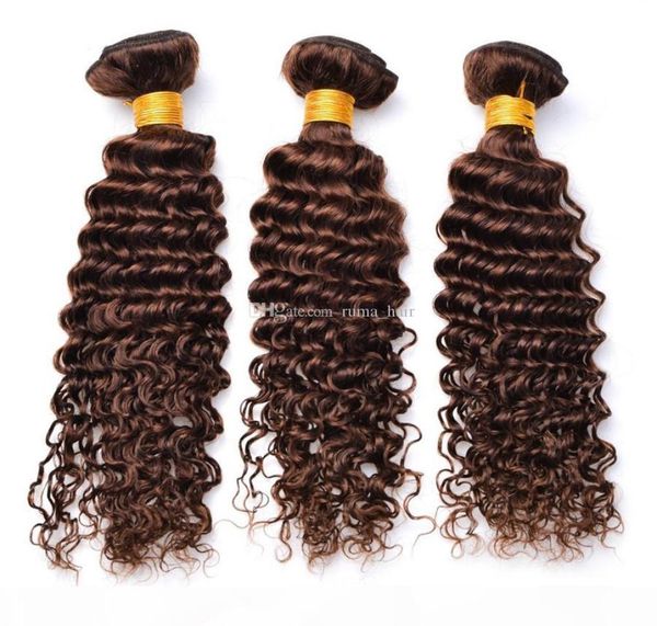

4 brown human hair weaves chololate brown deep curly virgin malaysian hair 3pcs lot brown deep wave bundles4427267, Black;brown