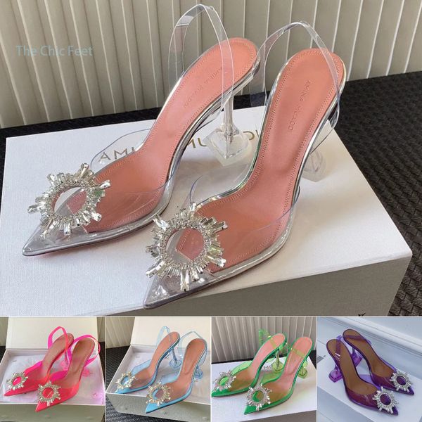 

designer sandal amina muaddi begum crystal-embellished pvc pumps shoes spool stiletto heels sandals women's designers dress shoe evenin, Black
