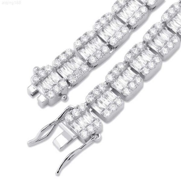 

qianjian jewelry trendy baguette cut moissanite diamond 925 sterling silver 10mm tennis chain