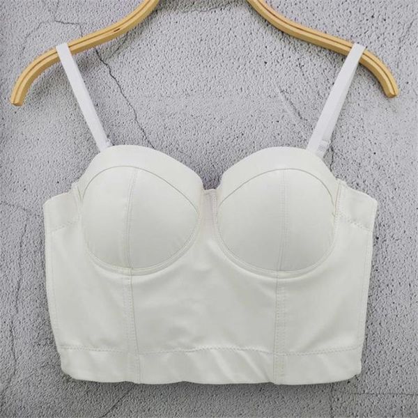 

t-shirt women leather bra cropped gothic push up corsage lingerie corset fashion club party camisole, White