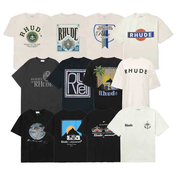 

heavy weight rhude collection short sleeve summer vintage alphabet print high street casual loose t-shirt for men, White;black