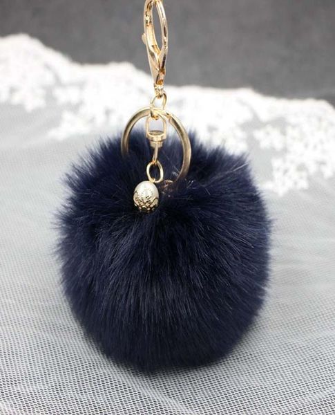 

8cm puff ball keychains solid color imitate rabbit fur ball keychain handbag key ring car key1724002, Silver