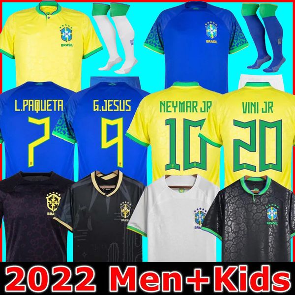

brazils 2023 soccer jerseys camiseta de futbol paqueta raphinha football shirt maillots marquinhos vini jr brasil richarlison 2022 men kids, Black;yellow