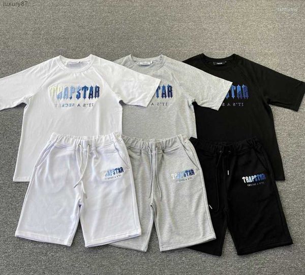 

men's t shirts women's trapstar white blue towel embroidery short sleeve shorts set spring summer fashion streetwear t-shirt motio, White;black