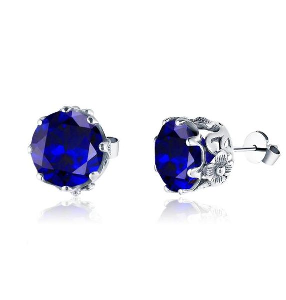 

stud real 925 sterling silver flower earrings for women round sapphire small fine jewelry carve brincos2931625, Golden;silver