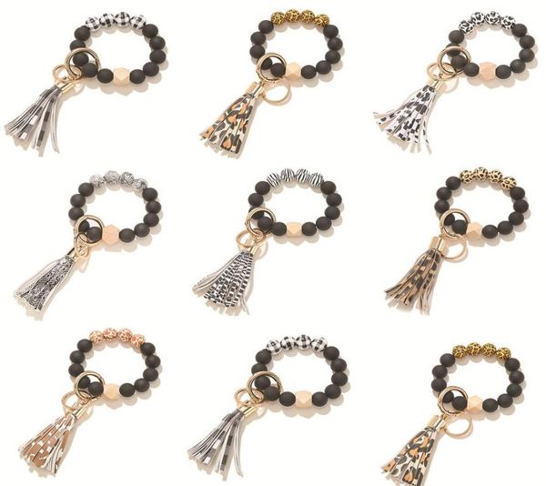 

keychain tassel bead string chain party favor black and white leopard bracelets abrazine beads bracelet key ring wrist strap bangl4120422, Silver