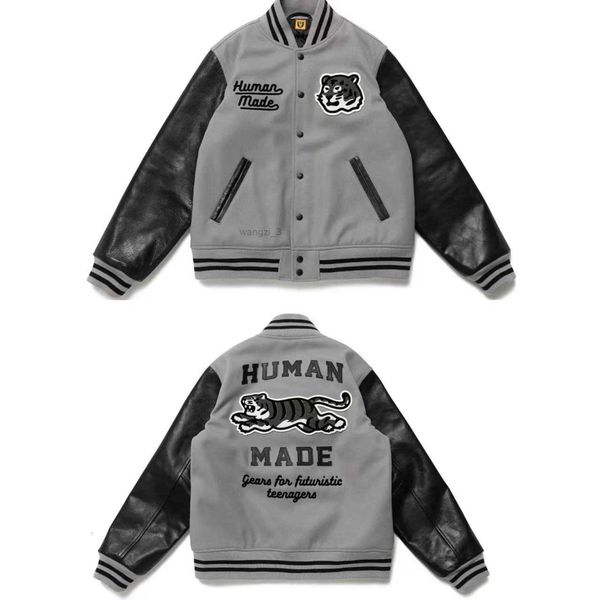 

men's jackets human made green jacket men women thick tiger embroidery leather sleeve baseball uniform v5ob hkbd 4 wzso, Black;brown